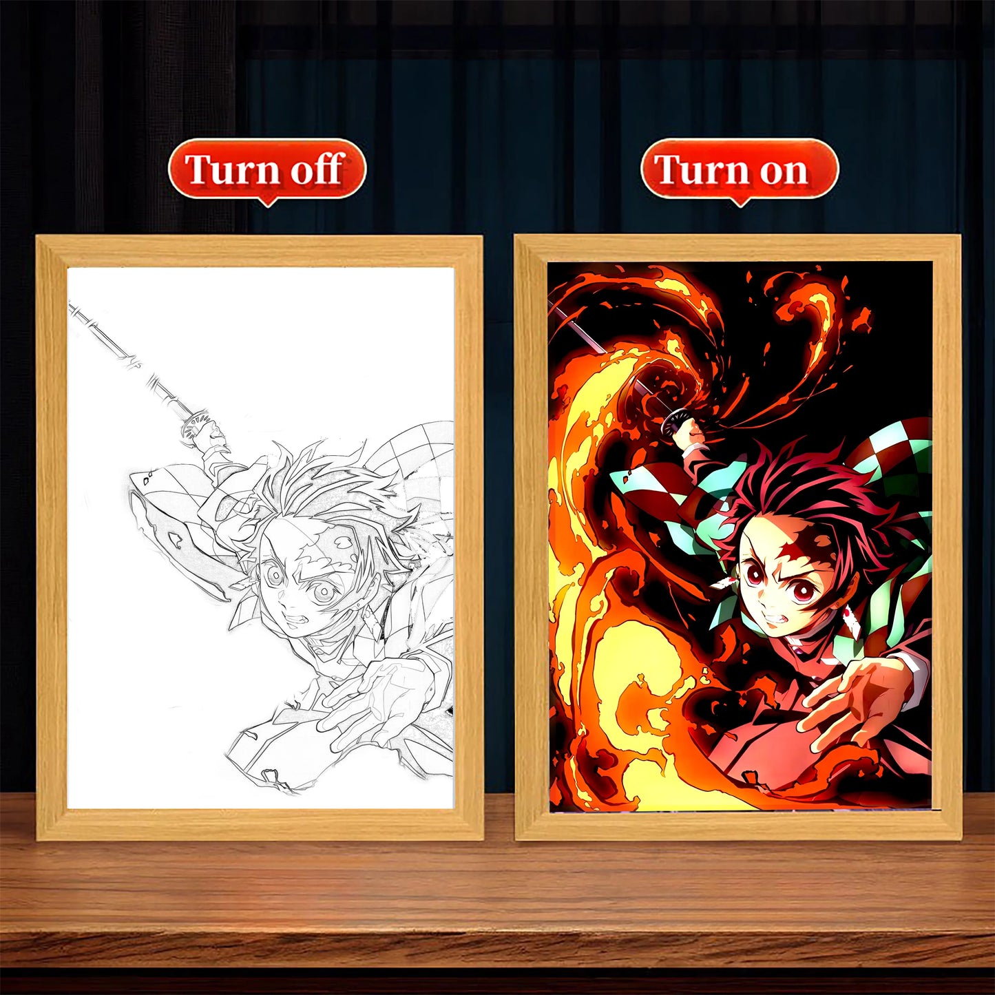 Anime Figure Light Painting Photo Frame USB Night Light Tanjirou Nezuko Zenitsu Action Led Lamps Bedroom Decor Chirstmas Gifts