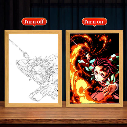 Anime Figure Light Painting Photo Frame USB Night Light Tanjirou Nezuko Zenitsu Action Led Lamps Bedroom Decor Chirstmas Gifts