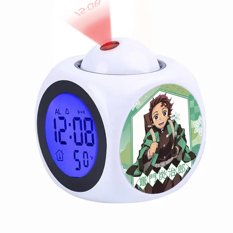 Demon Slayer Tanjiro Projection Alarm Clock Led Night Light Silent Non-Ticking Digital Time Display for Kids Bedroom