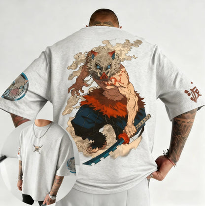 Demon Slayer Anime Hashibira Inosuke Printed T-shirt 2026 Men's Autumn/Winter Harajuku New Daily Casual Parent-child Top