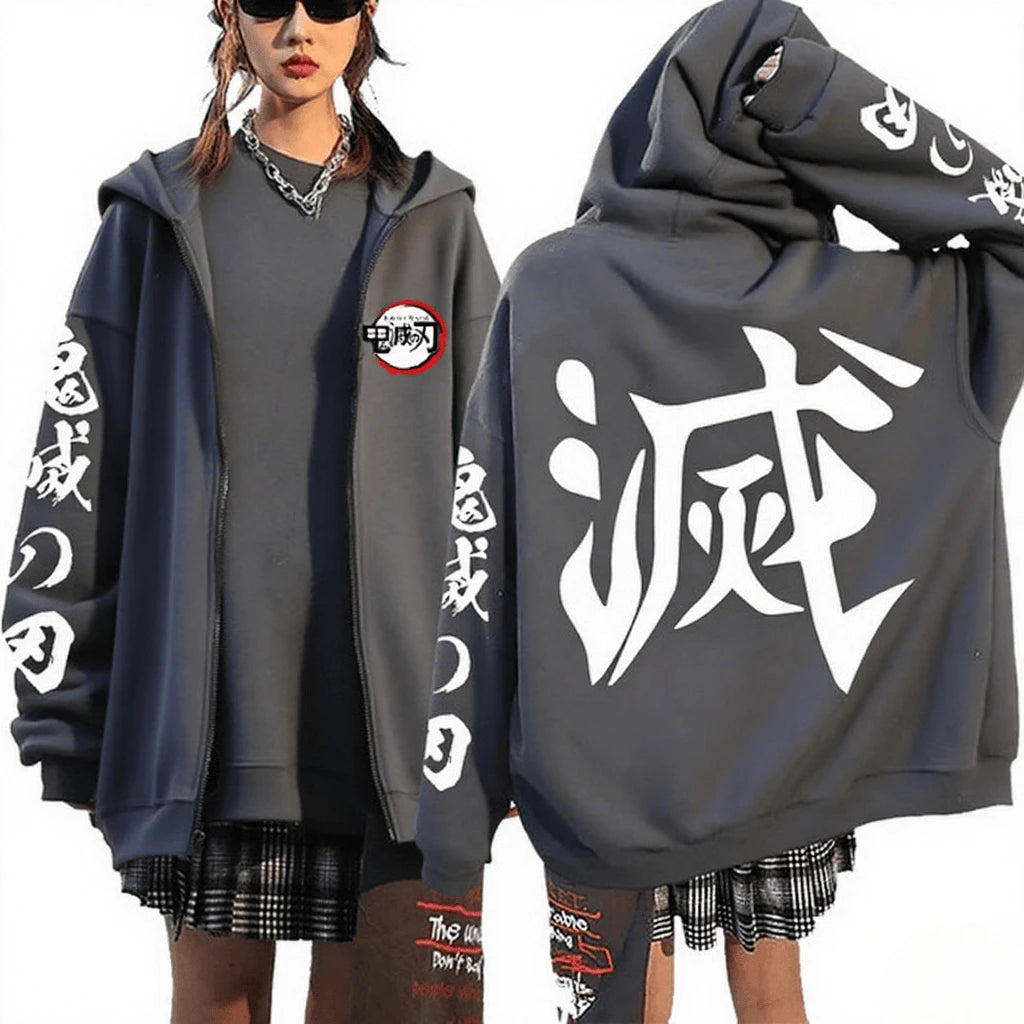 Demon Slayer Anime Zipper Hoodie Jacket Men Women Unisex Streetwear Casual Pullover Sweatshirt Spring Autumn Fashion Y2k Clothes