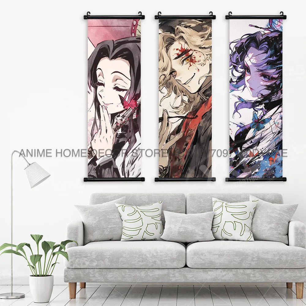 Demon Slayer Poster Home Decor Hashibira Inosuke Canvas Scrolls Picture Agatsuma Zenitsu Wall Art Kamado Nezuko Hanging Painting