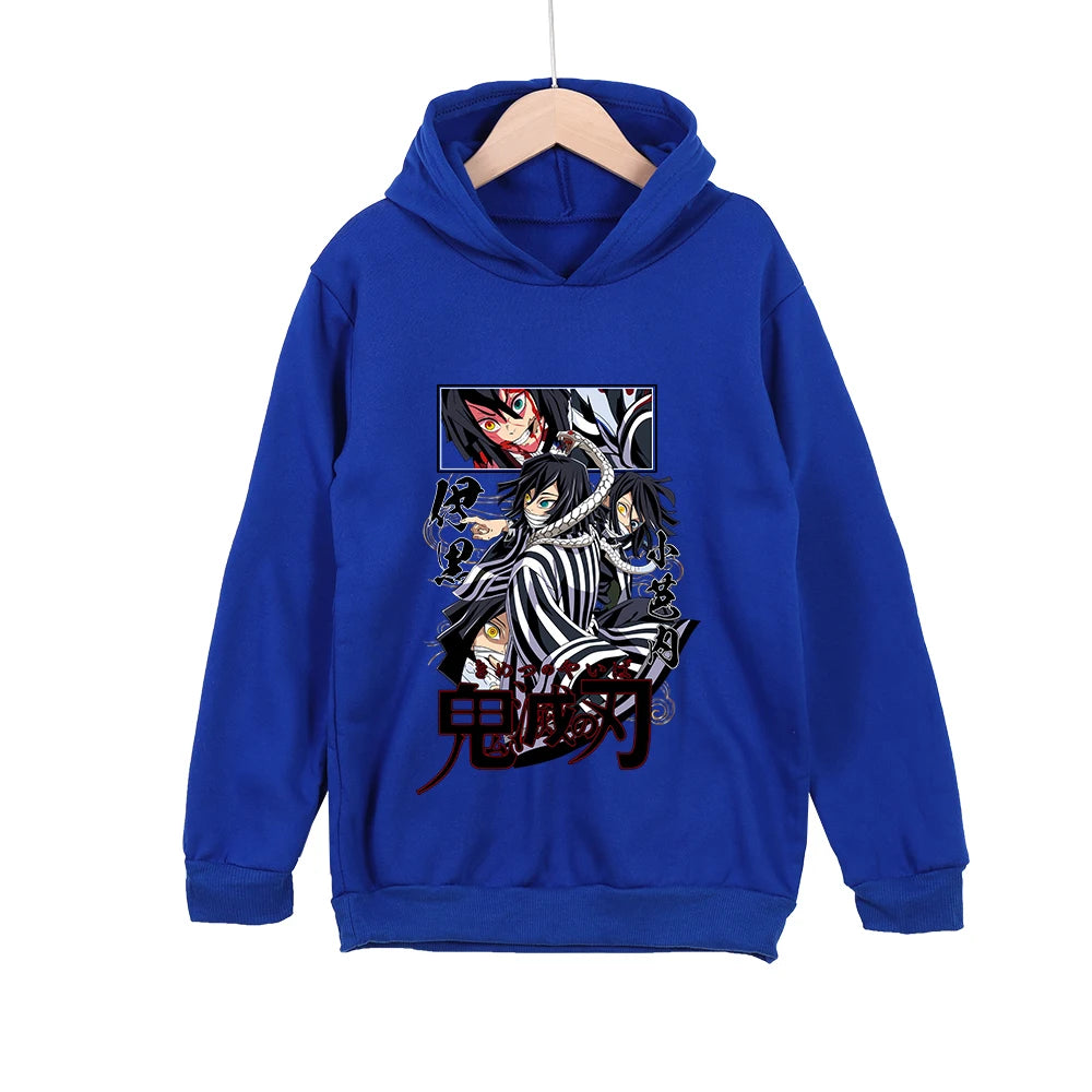 Demon Slayer Obanai Iguro Cotton Hooded Sweatshirt for Kids Unisex Anime Pullover Casual Wear 100-160cm