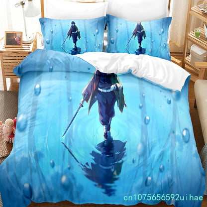 Kawaii Cartoon Demon Slayer Bedding Sets Duvet Cover Set With Pillowcase Twin Full Queen King Bedclothes Bed Linen Home Textiles