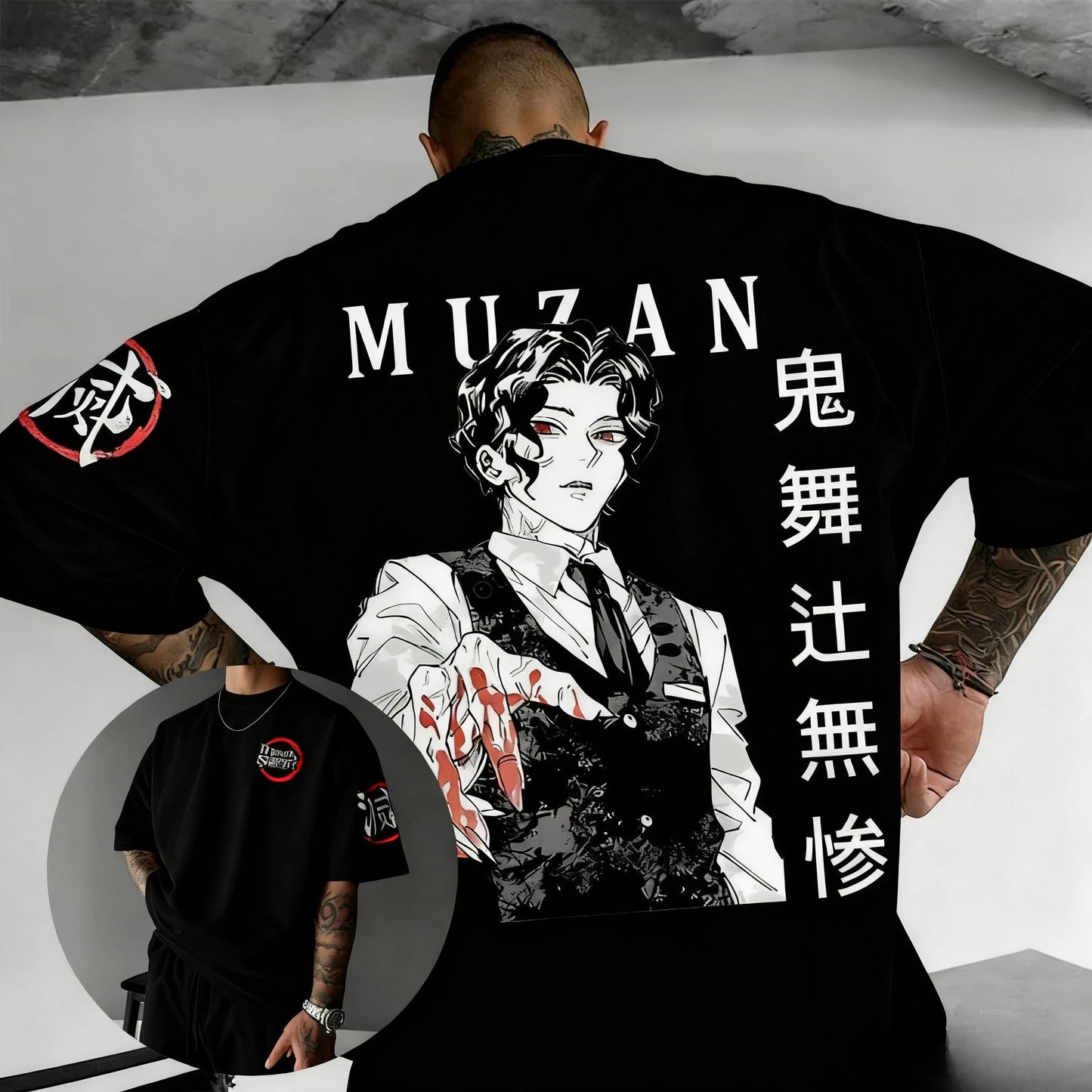 Muzan Demon Slayer Anime Printed T-shirt Men's and Women's T-shirt Men's Top Sports T-shirt Men's T-shirt Summer Tee 2026 New