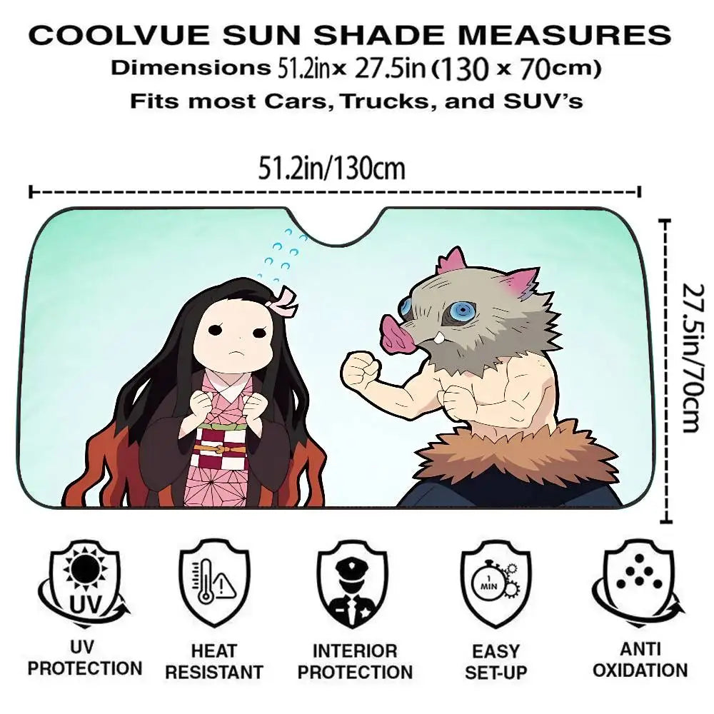 I-Inosukes Zenitsus T-Tanjiros Car SunShade Windshield Cover UV Protection Auto Visor Accessories For Cars