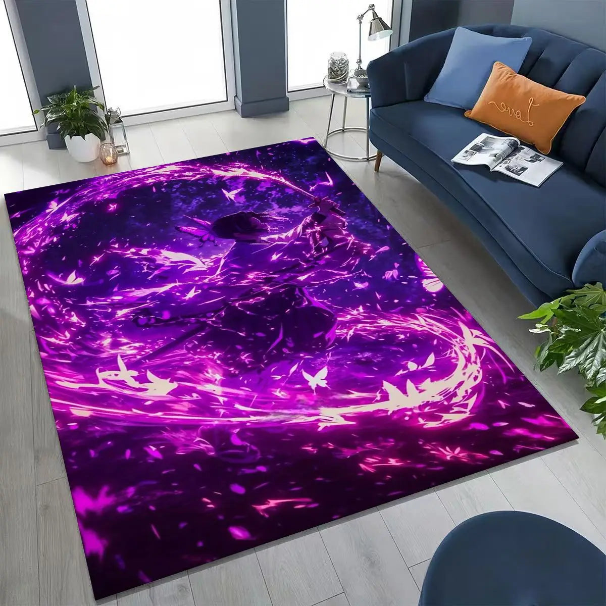 Anime Demon S-Slayer Kamado Nezuko Tanjirou Cartoon Rug for Bedroom Living Room Sofa Home Doormat Decor,Kids Non-slip Floor Mat
