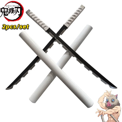 72cm Japanese Katana Samurai Sword Demon Slayer Katana Hashibira Inosuke Sword Kimetsu No Yaiba PU Ninja Knife Cosplay Toy Sword