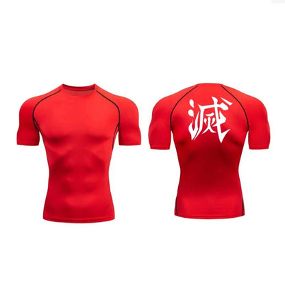 Demon Slayer Print Compression Shirts for Men Gym Workout Fitness Undershirts Short Sleeve Quick Dry Athletic Tees T-Shirt Tops