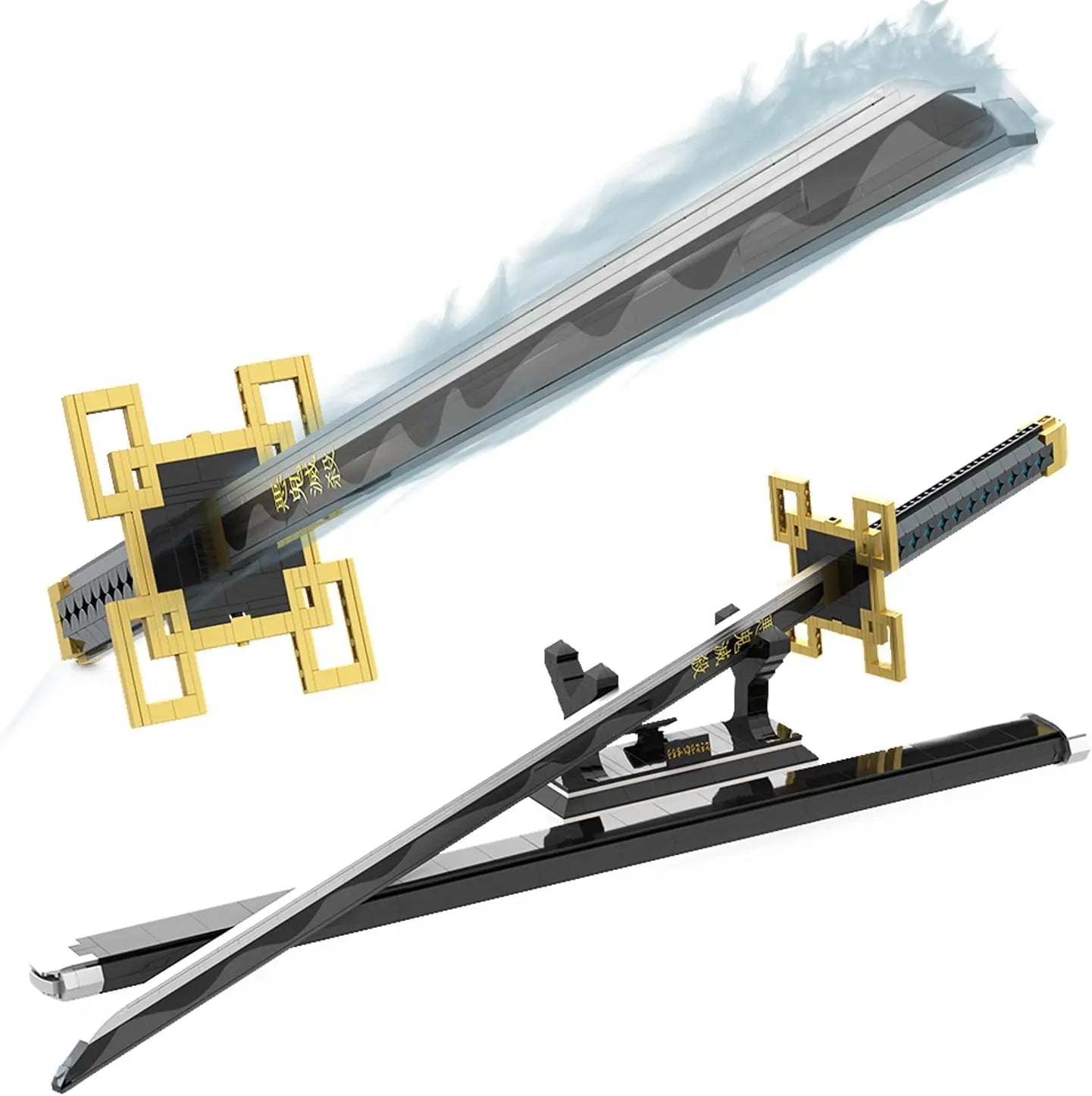 Demon Anime Sword Building Set, 40in Tokitou Muichirou Sword Set with Scabbard and Stand Anime Katana Sword Building Blocks Gift