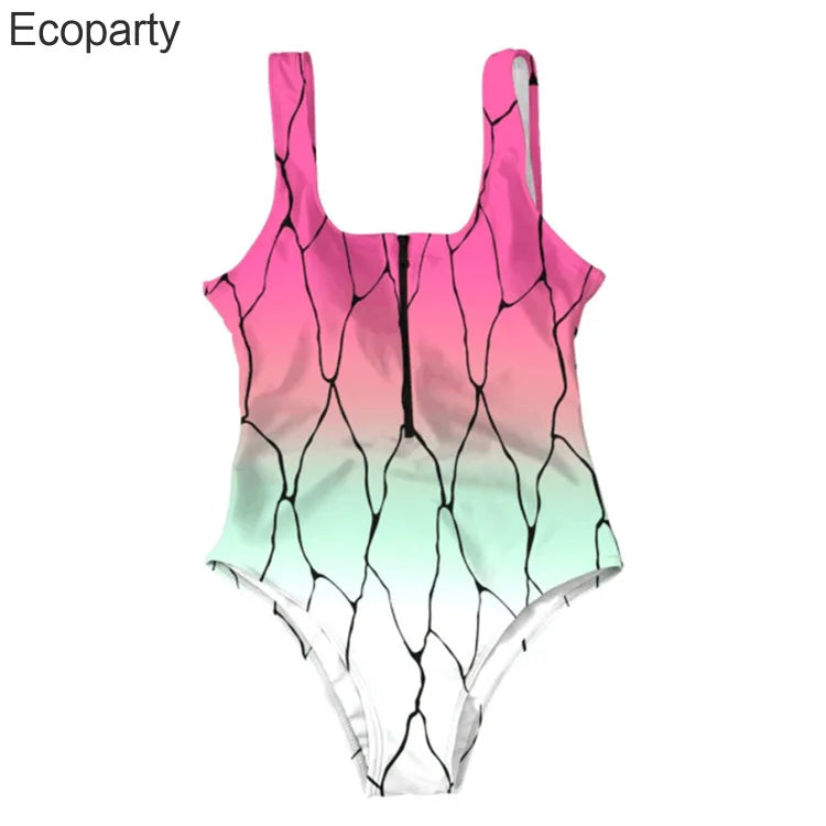 Anime Demon Slayer Cosplay Swimsuit Large Size 5XL Siamese Bathing Bikini Girls Sexy Sleeveless One-Pieces Beach Swimming Suit