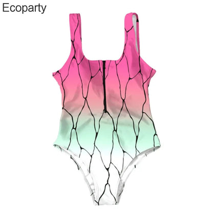 Anime Demon Slayer Cosplay Swimsuit Large Size 5XL Siamese Bathing Bikini Girls Sexy Sleeveless One-Pieces Beach Swimming Suit