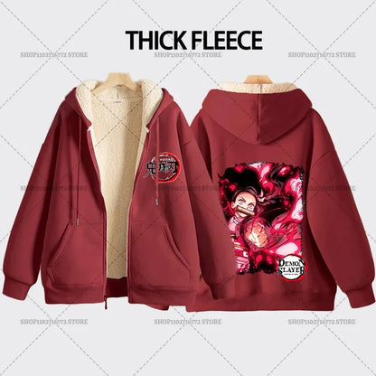 Fashion Clothes Anime Kimetsus No Yaibas Print Sweatshirt Men Women Demons Slayers Winter Loose Fleece Zipper Coat Hoodies Gift
