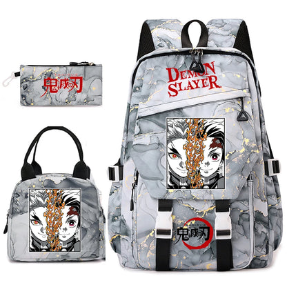 Demon Slayer Anime Backpack Set for Girls Demon Slayer 3Pcs School Bag Lunch Kit Pouch
