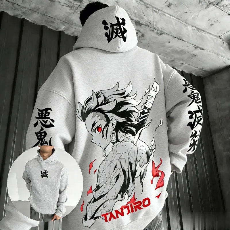 Unisex Demon Slayer Tanjiro Anime Hoodie Cotton Pullover Graphic Print Oversized Casual Streetwear Cosplay Y2k Long Sleeves Tops