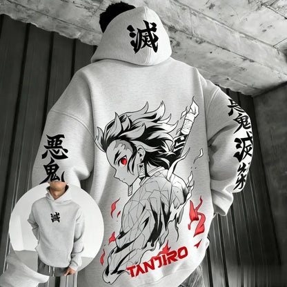 Unisex Demon Slayer Tanjiro Anime Hoodie Cotton Pullover Graphic Print Oversized Casual Streetwear Cosplay Y2k Long Sleeves Tops