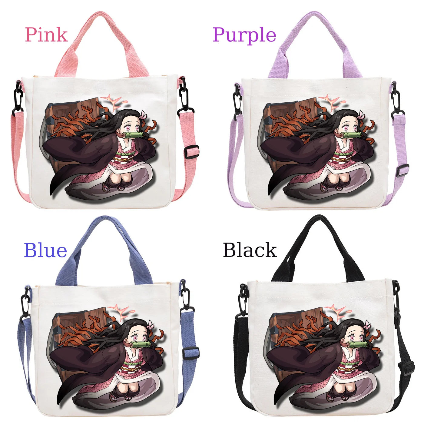 Demon Slayer Kamado Nezuko Tanjirou Anime Cartoon Crossbody Bag Commuting Shoulder Bag Canvas Tote Bags Handbag Birthday Gift