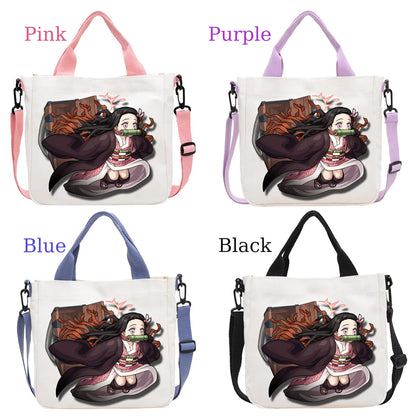 Demon Slayer Kamado Nezuko Tanjirou Anime Cartoon Crossbody Bag Commuting Shoulder Bag Canvas Tote Bags Handbag Birthday Gift
