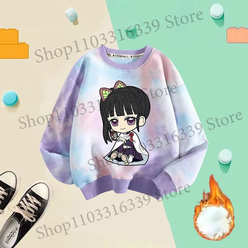 Demon Slayer Children Tie-dyed Sweatshirts Giyu Tomioka Nezuko Boy Girl Hoodie Anime Cute Pullover Fashion Tops Autumn Clothing
