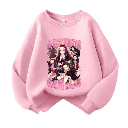 Demon Slayer Children Sweatshirt Kamado Nezuko Kochou Shinobu Autumn Sportswear for Girl Anime Tracksuit Cartoon Kids Pullovers