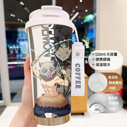 Demon Slayer Kochou Shinobu Water Cup Agatsuma Zenitsu Tomioka Giyuu Straw Thermos Cup Anime Stainless Coffee Mug Motion Bottle