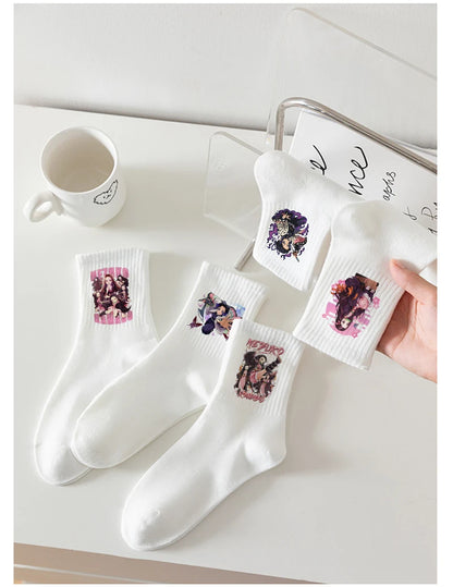 5pairs Demon Slayers Socks for Adult Cartoon Chopper Student Cotton White Long Short Boat Socks Printed Knitted Socks Fashion