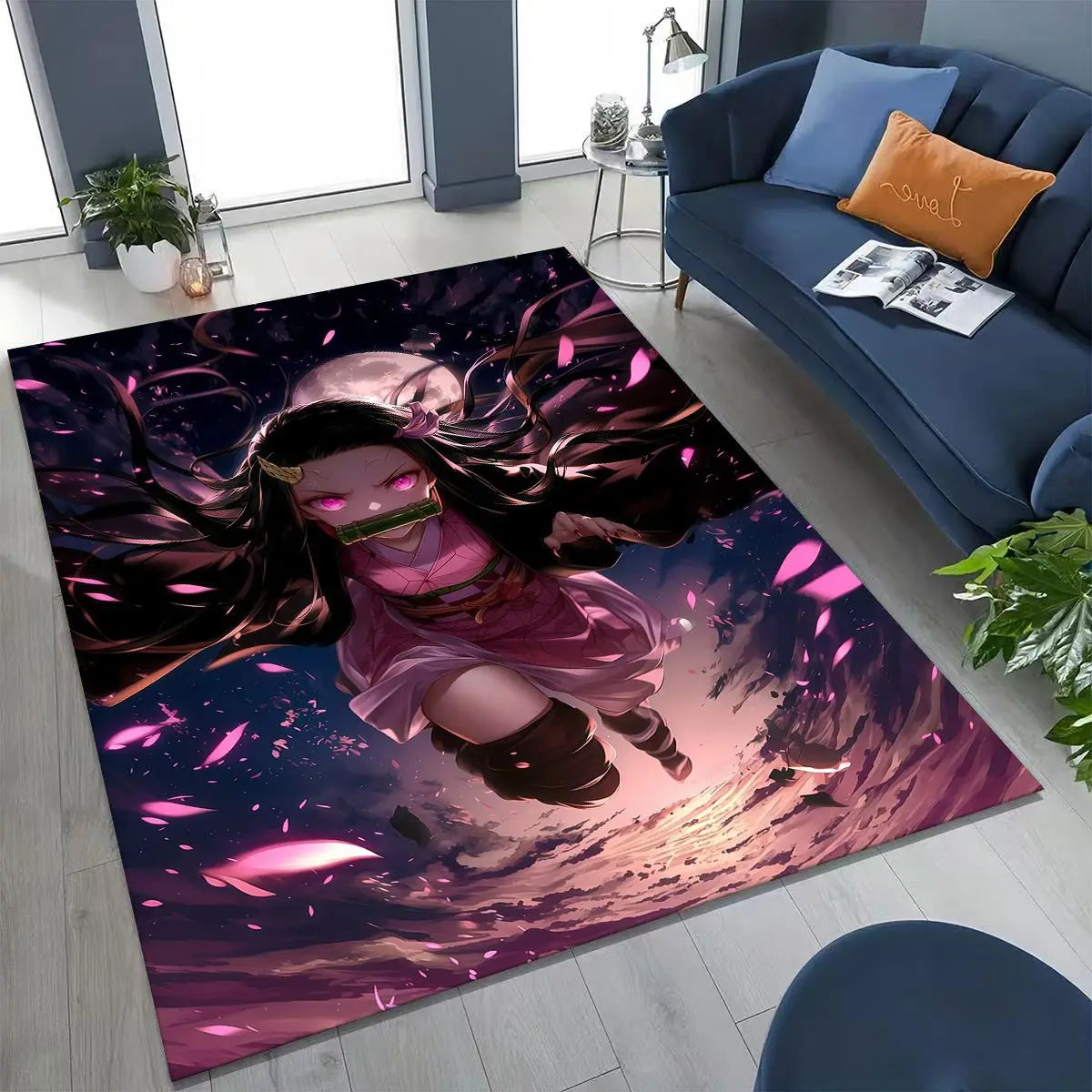 Anime Demon S-Slayer Kamado Nezuko Tanjirou Cartoon Rug for Bedroom Living Room Sofa Home Doormat Decor,Kids Non-slip Floor Mat