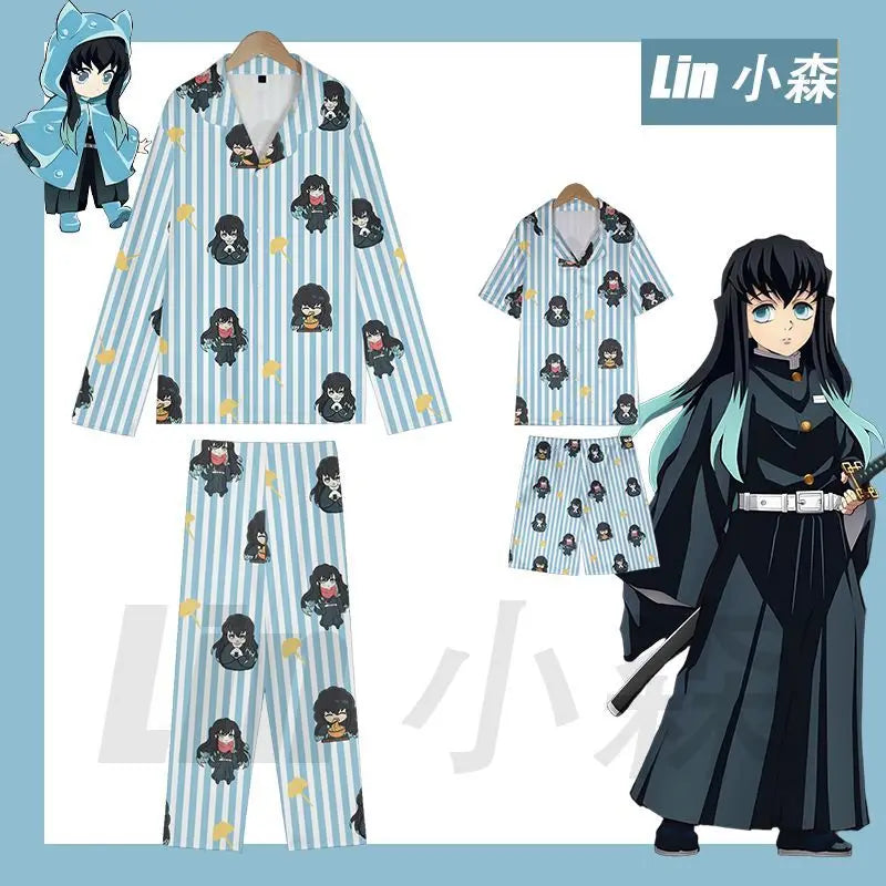 Anime Cosplay Homewear Demon Slayer Agatsuma Zenitsu Cute Pajama Set Demon Girl Pink Pattern Nightwear Loungewear Holiday Gift