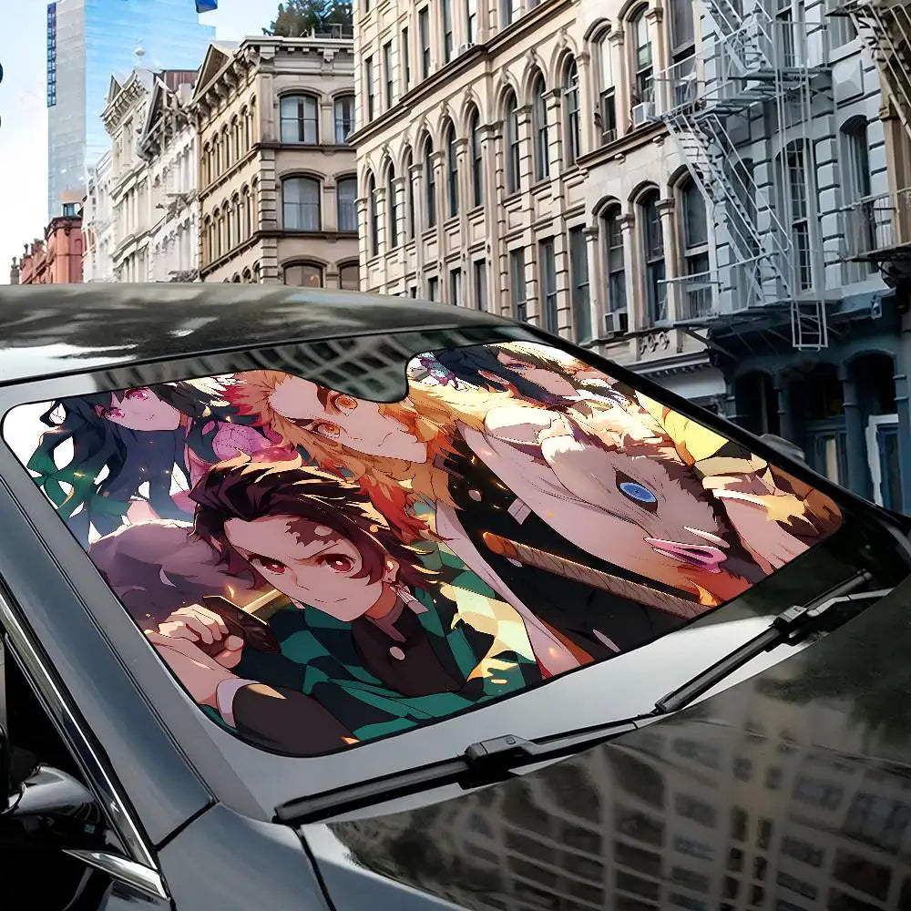 Demon Slayer Windshield Sunshade Anime Cute Car Front Windshield 70x130cm Sun Visor Heat Reflector