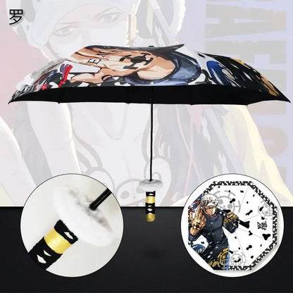 Demon Slayer Folding Katana Umbrella Tanjirou Zenitsu Anime UV Parasol Rain Gear Samurai Style Cosplay Display Photo Prop Decor