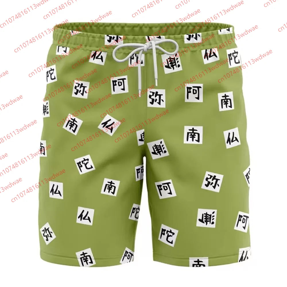 2026 Ghost Slayer Blade Shorts Men Demon Slayer Inspired Boardshorts Summer Beach Trunks Japanese Cosplay Bathing Suit Kid Short