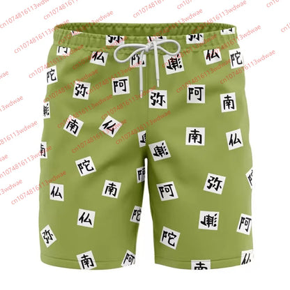 2026 Ghost Slayer Blade Shorts Men Demon Slayer Inspired Boardshorts Summer Beach Trunks Japanese Cosplay Bathing Suit Kid Short