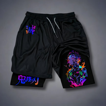 Bandai Demon Slayer Anime Men's Double-layer Shorts 2026 Summer American Sports Cycling Loose, Breathable and Fashionable Shorts