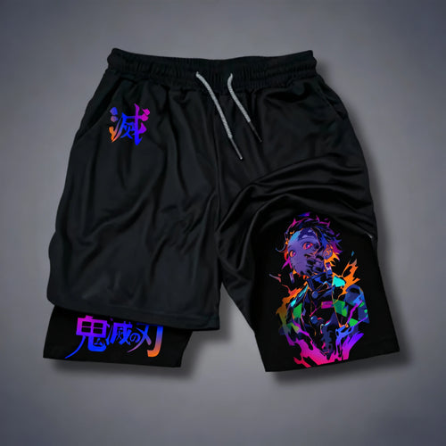 Bandai Demon Slayer Anime Men's Double-layer Shorts 2026 Summer American Sports Cycling Loose, Breathable and Fashionable Shorts