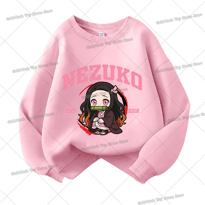 Demon Slayer Children Sweatshirt Kamado Nezuko Kochou Shinobu Autumn Sportswear for Girl Anime Tracksuit Cartoon Kids Pullovers