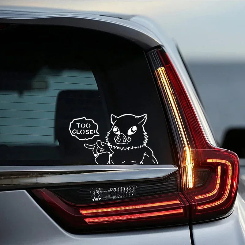 Too Close Warning Demon Slayer Anime Car Sticker Auto Body Bumper Window Motorcycle Laptop Wall Vinyl Film Decal Car Accessories
