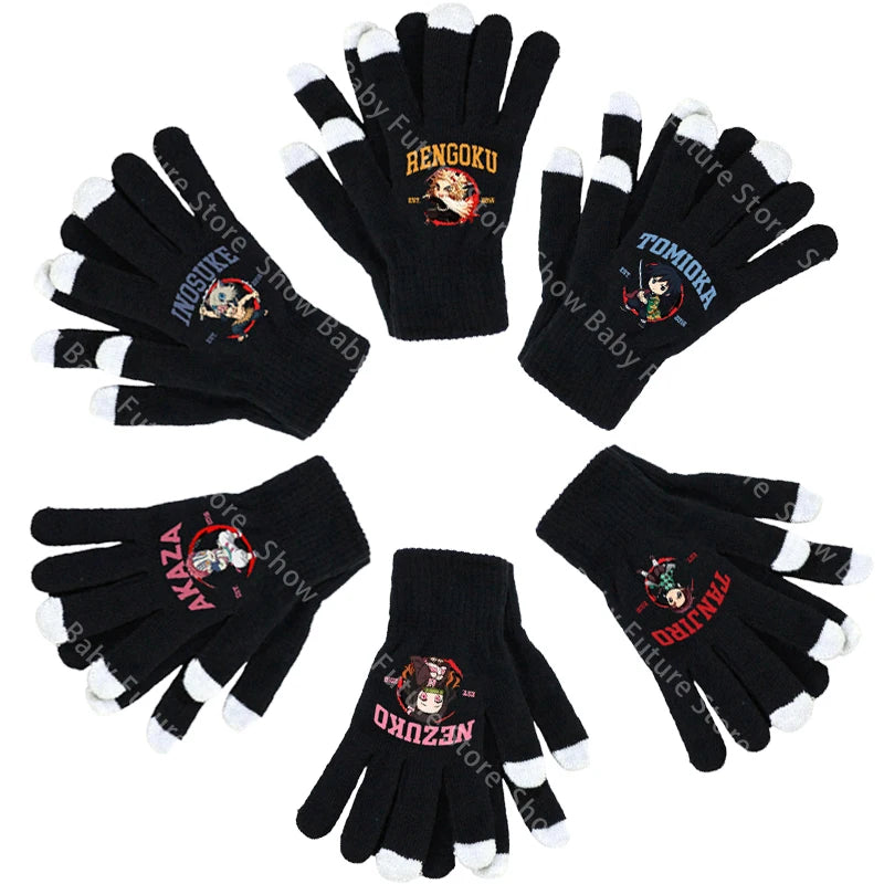 19CM Adult Gloves Demon Slayer Infinity Castle Boys Gloves Cartoon Tanjirou Screen Gloved Winter Anime Kids Birthday Cute Gifts