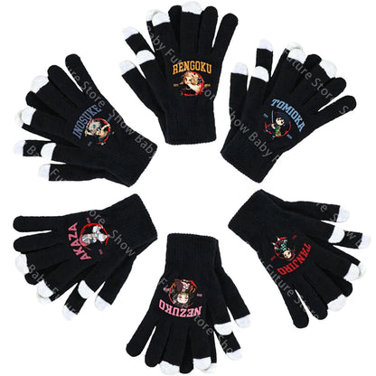 19CM Adult Gloves Demon Slayer Infinity Castle Boys Gloves Cartoon Tanjirou Screen Gloved Winter Anime Kids Birthday Cute Gifts