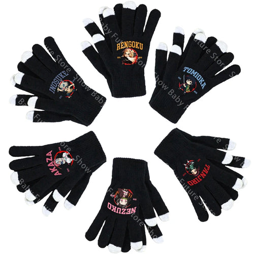 19CM Adult Gloves Demon Slayer Infinity Castle Boys Gloves Cartoon Tanjirou Screen Gloved Winter Anime Kids Birthday Cute Gifts