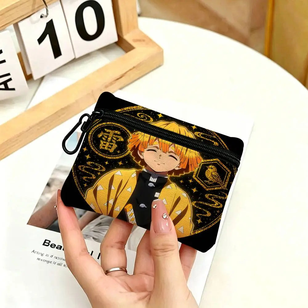 Anime Demon Slayer Multifunctional Oxford Cloth Small Pouch With Hook Mini Coin Wallet Earbud Storage Bag
