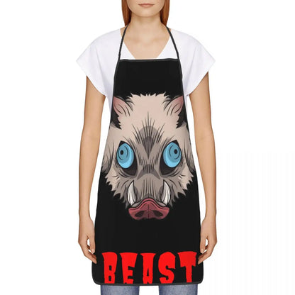 I'm A Beast Hashibira Inosuke Aprons for Women Men Waterproof Cafe Bibs Demon Slayer Anime Polyester Gardening Pinafore