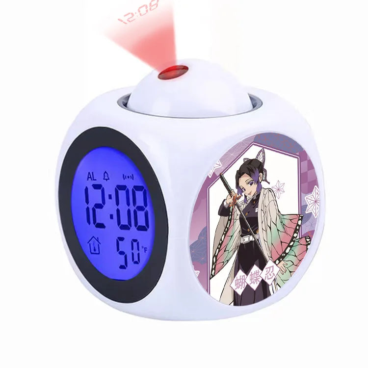 Demon Slayer Tanjiro Projection Alarm Clock Led Night Light Silent Non-Ticking Digital Time Display for Kids Bedroom