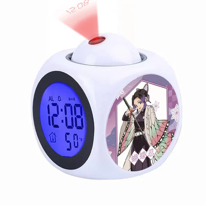 Demon Slayer Tanjiro Projection Alarm Clock Led Night Light Silent Non-Ticking Digital Time Display for Kids Bedroom
