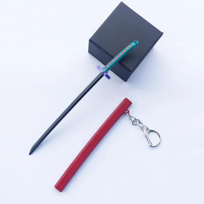 17cm Demon Slayer Keychain Nichirin Blade Model Anime Backpack Pendant Key Ring Tanjirou Zenitsu Creative Collectible Toy Gift