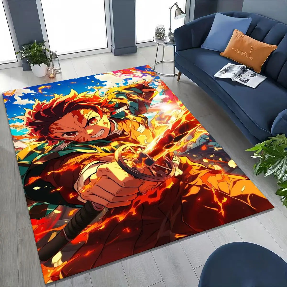 Anime Demon S-Slayer Kamado Nezuko Tanjirou Cartoon Rug for Bedroom Living Room Sofa Home Doormat Decor,Kids Non-slip Floor Mat