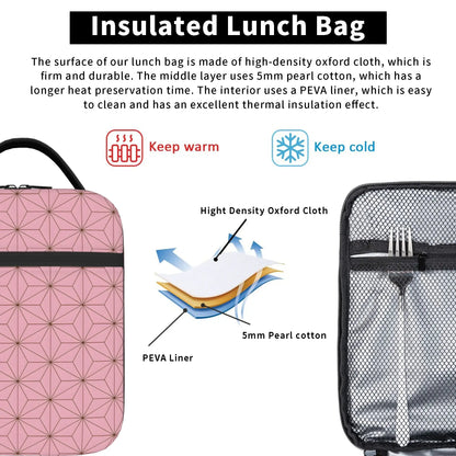 1 Piece Portable Lunch Container Nezuko Cloths  Zipper Closure Durable Pocket Demon Slayer Anime  For Lunch Lunch Box Bag