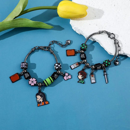Fashion Hot Sale Japanese Anime Demon Slayer Kimetsu no Yaiba Tanjiro Nezuko Pendant Charm Bracelet Pandora Style Bracelet