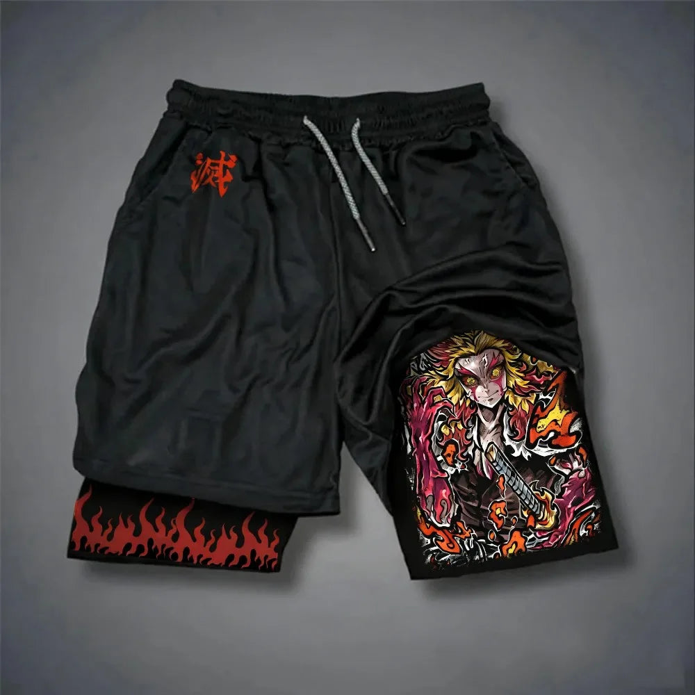 Unisex Demon Slayer Tokitou Muichirou 2026 Summer New Harajuku Anime Printed Loose Quick Drying Double-layer Sports Shorts