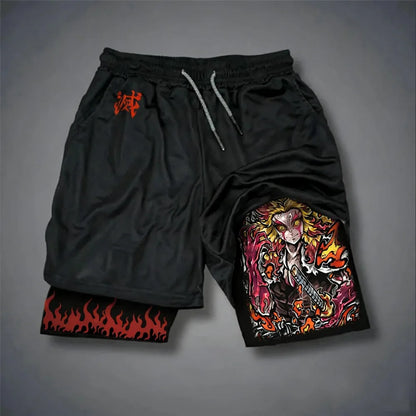 Unisex Demon Slayer Tokitou Muichirou 2026 Summer New Harajuku Anime Printed Loose Quick Drying Double-layer Sports Shorts