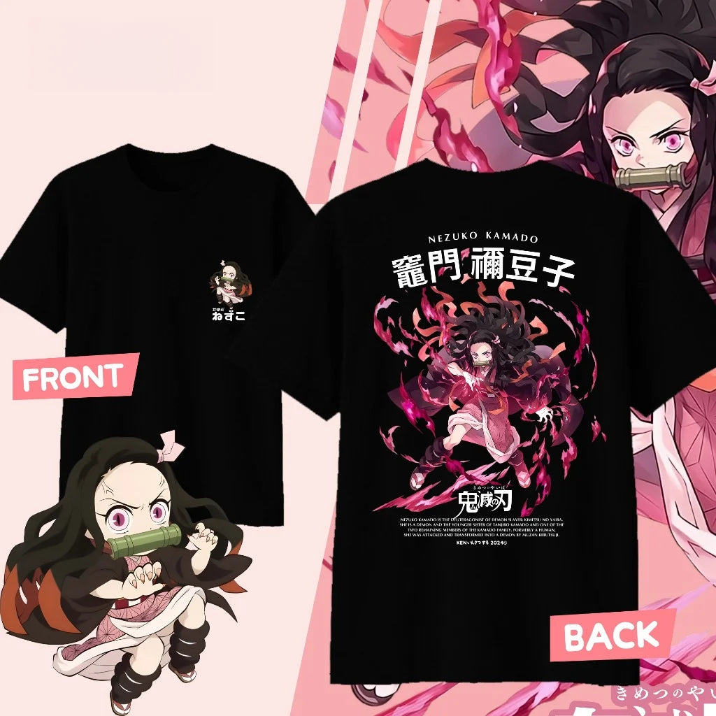 Demon Slayer Kamado Nezuko Pure Cotton T-shirt for 2026 Summer Kids/Men's/Women's Fashion Casual Cosplay Short Sleeved T-shirt